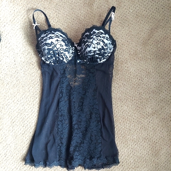 Push Up Babydoll Lace Slip Negligee Black Size Medium Gilligan O'Malley Intimate - Picture 5 of 9